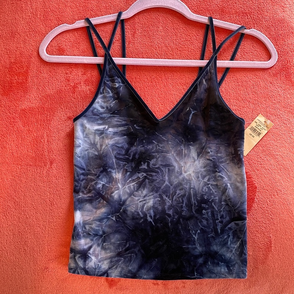 NWT American Eagle Outfitters Navy  Velour Type Tie Dye Sleeveless Top